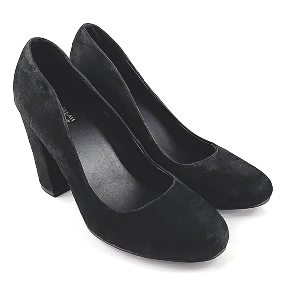 Le Chateau Flex Dressy Slip On Black Suede Pump Round Toe 4" Block  Heel Sz 38/8 - Picture 2 of 15
